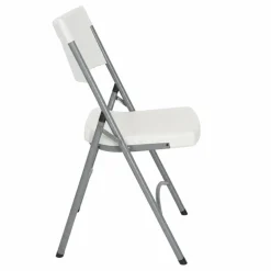 Feather XT™ Blow Molded White Plastic Folding Chair with Gray Frame