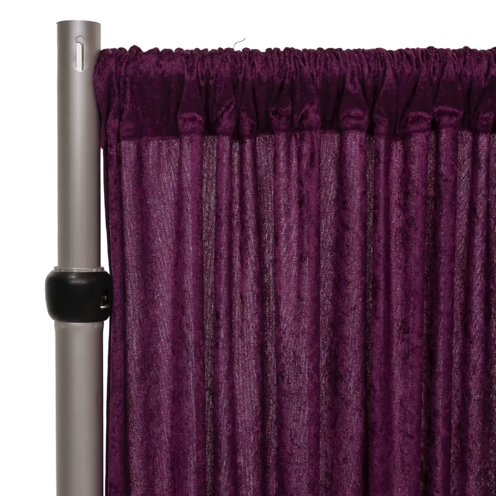 Fire Retardant Economy Panne Stretch Velvet Drape w/ Sewn Rod Pocket - Plum