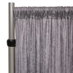 Fire Retardant Economy Panne Stretch Velvet Drape w/ Sewn Rod Pocket - Gray