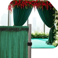 Fire Retardant Economy Panne Stretch Velvet Drape w/ Sewn Rod Pocket - Hunter Green