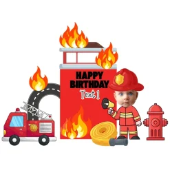 Firetruck Rescue Foam Core Birthday Backdrop Kit by PopScene™