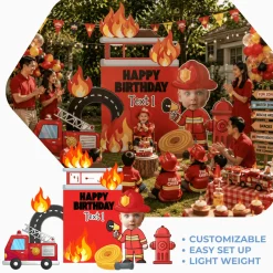 Firetruck Rescue Foam Core Birthday Backdrop Kit by PopScene™
