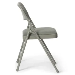 FirmFold™ Premium Triple-Braced Fabric Padded Metal Folding Chair - Grey