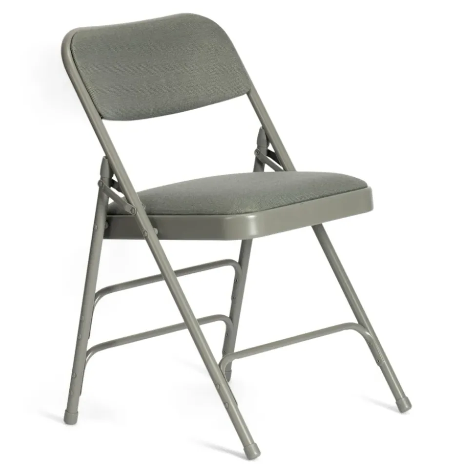 FirmFold™ Premium Triple-Braced Fabric Padded Metal Folding Chair - Grey