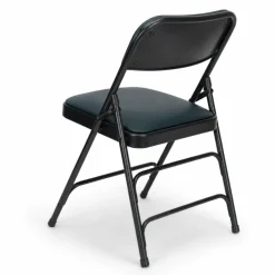 FirmFold™ Premium Triple-Braced Vinyl Padded Metal Folding Chair - Navy Blue