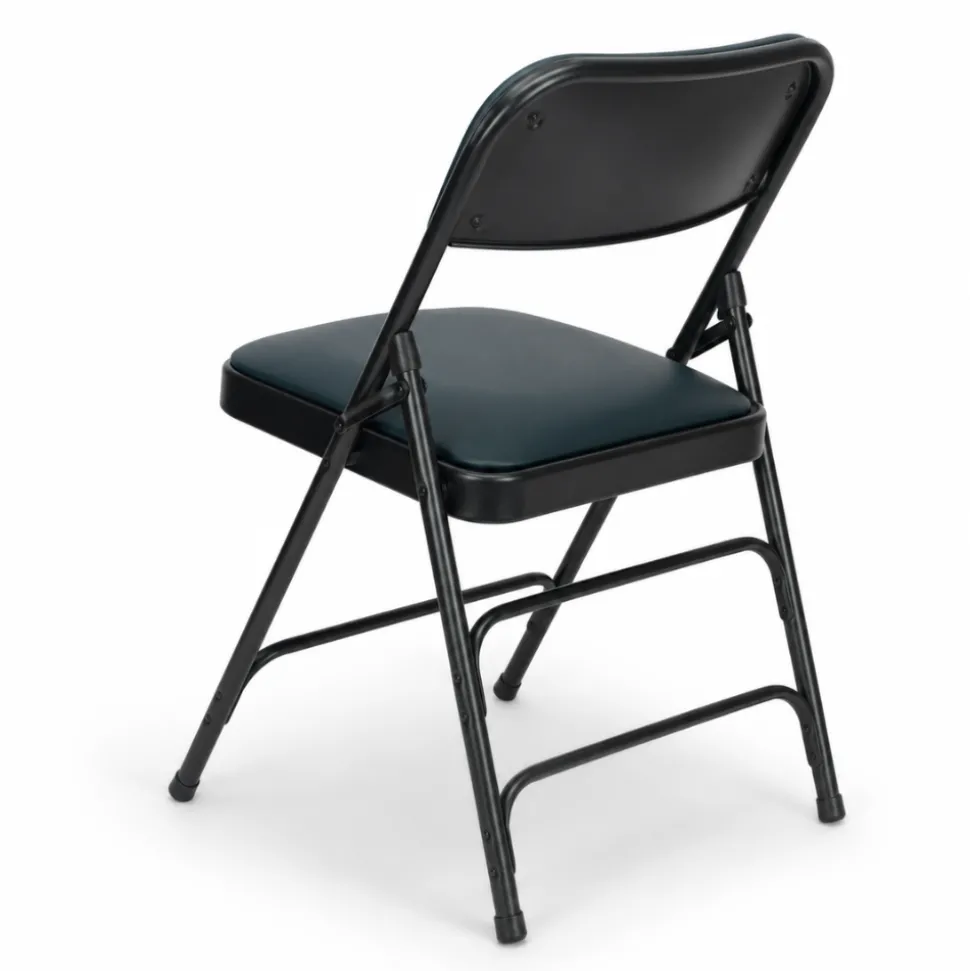 FirmFold™ Premium Triple-Braced Vinyl Padded Metal Folding Chair - Navy Blue