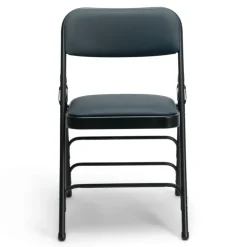 FirmFold™ Premium Triple-Braced Vinyl Padded Metal Folding Chair - Navy Blue