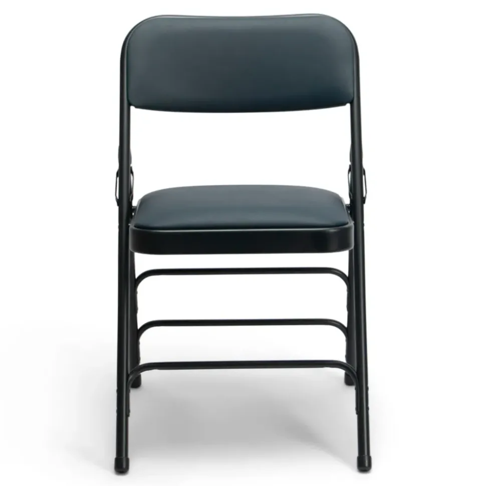 FirmFold™ Premium Triple-Braced Vinyl Padded Metal Folding Chair - Navy Blue