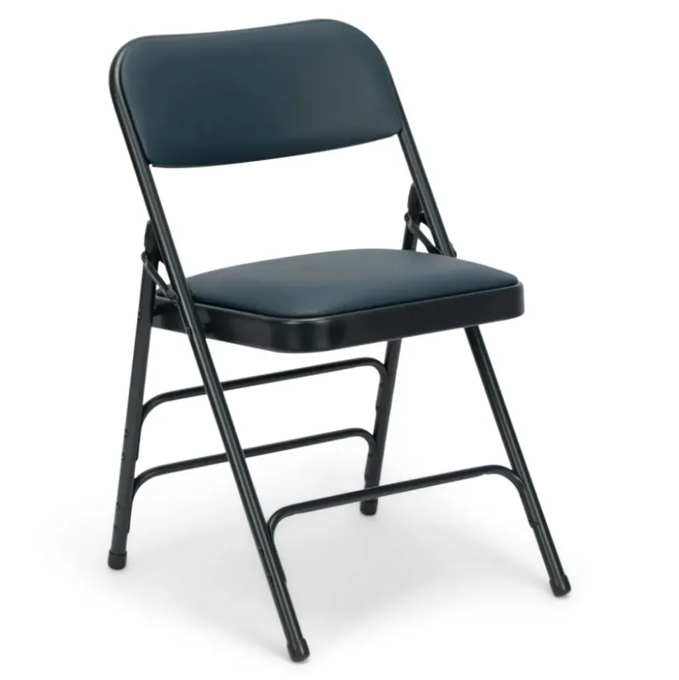 FirmFold™ Premium Triple-Braced Vinyl Padded Metal Folding Chair - Navy Blue