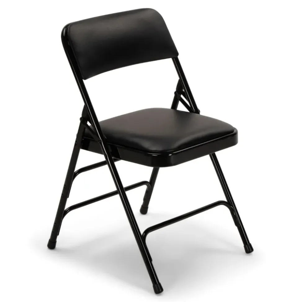 FirmFold™ Premium Triple-Braced Vinyl Padded Metal Folding Chair - Black