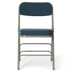 FirmFold™ Premium Triple-Braced Fabric Padded Metal Folding Chair - Navy Fabric/Gray Frame 2'' Cushion