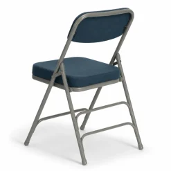 FirmFold™ Premium Triple-Braced Fabric Padded Metal Folding Chair - Navy Fabric/Gray Frame 2'' Cushion