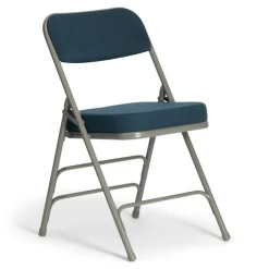 FirmFold™ Premium Triple-Braced Fabric Padded Metal Folding Chair - Navy Fabric/Gray Frame 2'' Cushion