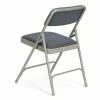 FirmFold™ Premium Triple-Braced Fabric Padded Metal Folding Chair - Grey with Navy Fabric