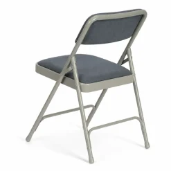 FirmFold™ Premium Triple-Braced Fabric Padded Metal Folding Chair - Grey with Navy Fabric