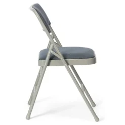 FirmFold™ Premium Triple-Braced Fabric Padded Metal Folding Chair - Grey with Navy Fabric