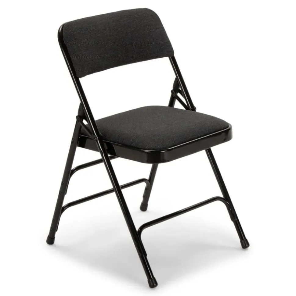FirmFold™ Premium Triple-Braced Fabric Padded Metal Folding Chair - Black