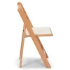 FirmFold™ Wood Folding Chair w/ Beige Vinyl Padded Seat - Natural Wood