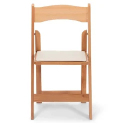 FirmFold™ Wood Folding Chair w/ Beige Vinyl Padded Seat - Natural Wood