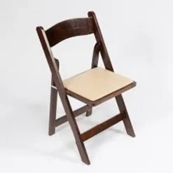FirmFold™ Wood Folding Chair w/ Vinyl Beige Padded Seat - Fruitwood