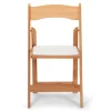 FirmFold™ Wood Folding Chair w/ White Vinyl Padded Seat - Natural Wood