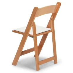 FirmFold™ Wood Folding Chair w/ White Vinyl Padded Seat - Natural Wood