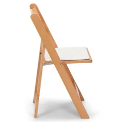 FirmFold™ Wood Folding Chair w/ White Vinyl Padded Seat - Natural Wood