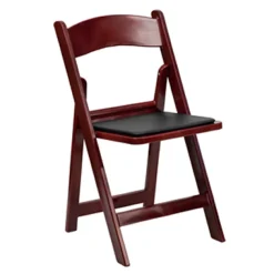 FirmFold™ Wood Folding Chair w/ Vinyl Black Padded Seat - Red Mahogany