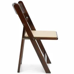 FirmFold™ Wood Folding Chair w/ Tan Vinyl Padded Seat - Dark Fruitwood