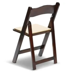 FirmFold™ Wood Folding Chair w/ Tan Vinyl Padded Seat - Dark Fruitwood