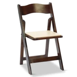 FirmFold™ Wood Folding Chair w/ Tan Vinyl Padded Seat - Dark Fruitwood