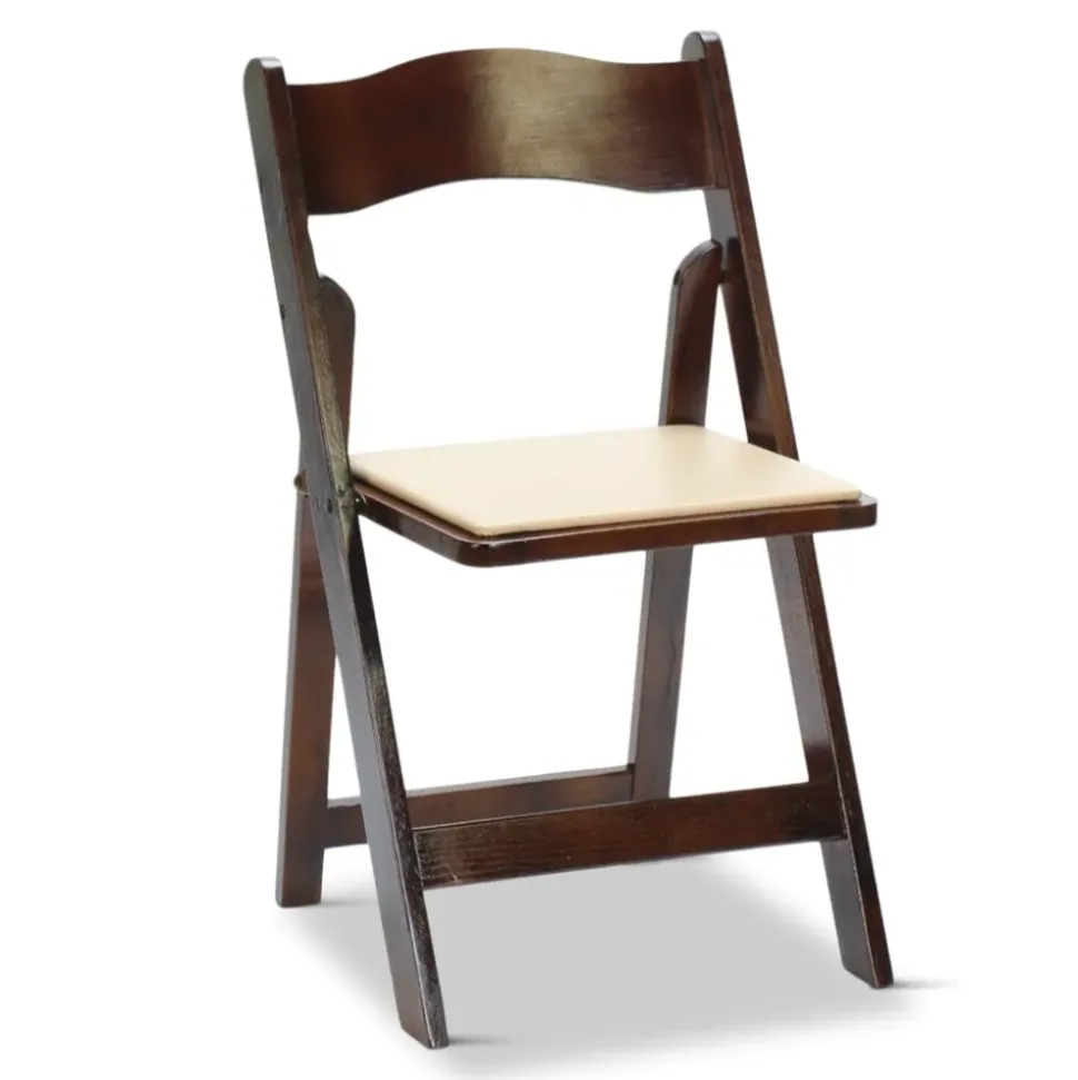 FirmFold™ Wood Folding Chair w/ Tan Vinyl Padded Seat - Dark Fruitwood