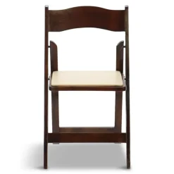 FirmFold™ Wood Folding Chair w/ Tan Vinyl Padded Seat - Dark Fruitwood