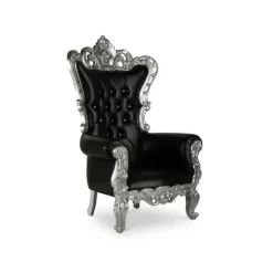 French Bride and Groom Throne Chair - Black & Silver