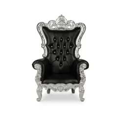 French Bride and Groom Throne Chair - Black & Silver
