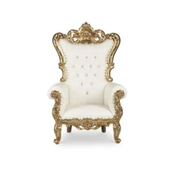 French Bride and Groom Throne Chair - White & Gold