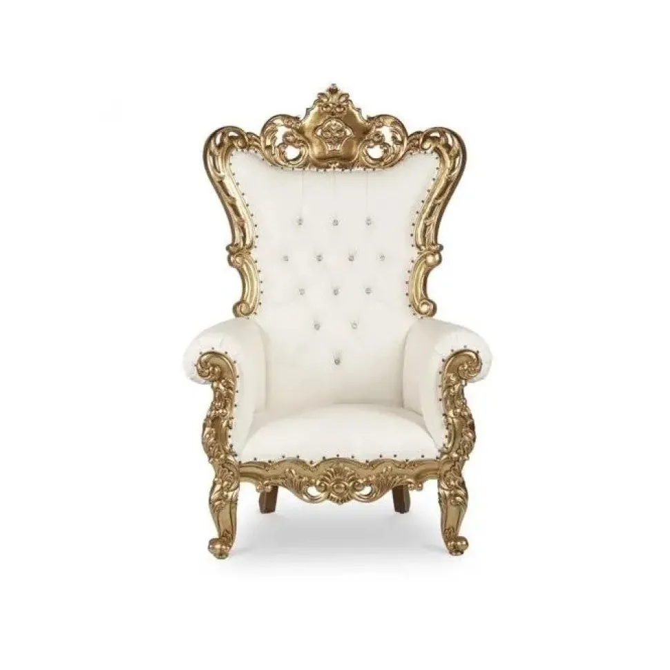 French Bride and Groom Throne Chair - White & Gold