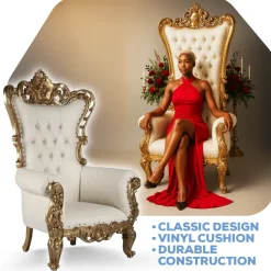 French Bride and Groom Throne Chair - White & Gold