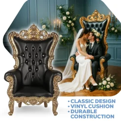 French Bride and Groom Throne Chair - Black & Gold
