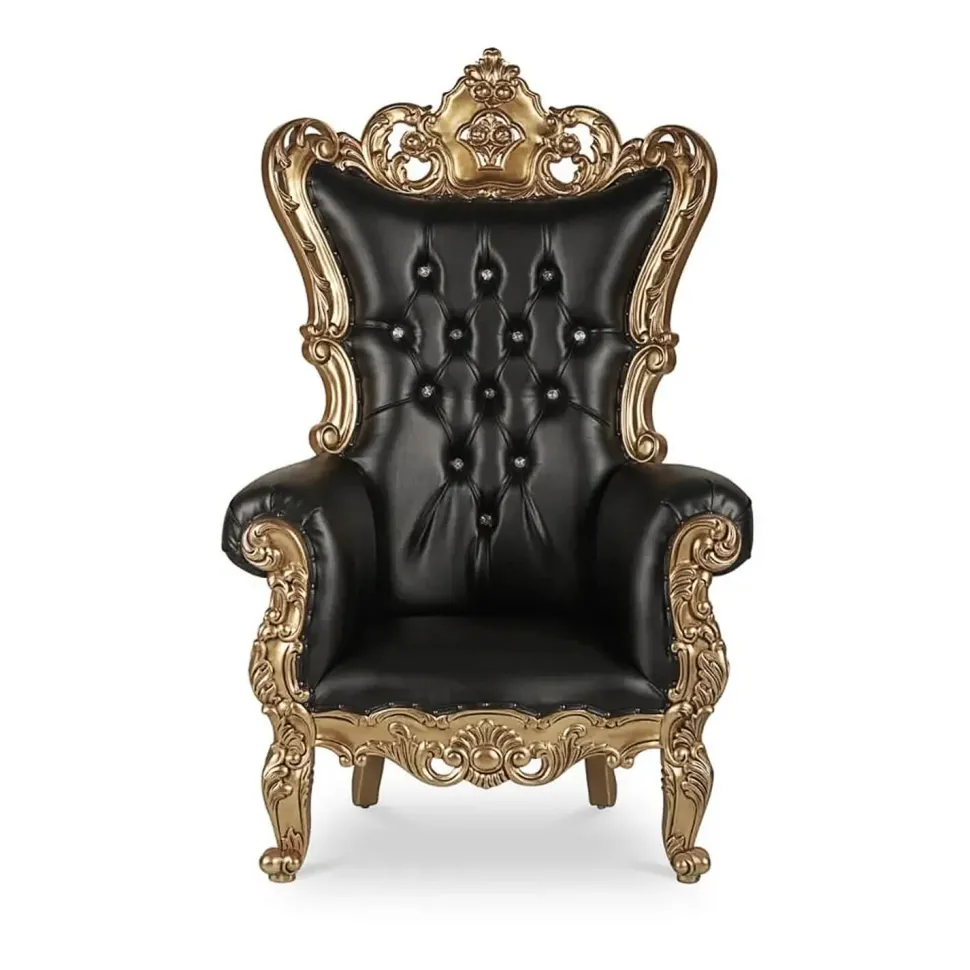 French Bride and Groom Throne Chair - Black & Gold