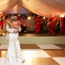 8ft by 8ft Premium Laminate Wood Dance Floor - Portable with Aluminum Side Paneling - Variety of Finishes