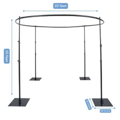 10ft Adjustable 4-Post Black Metal Round Canopy Backdrop Stand (Circular Arch / Chuppah / Mandap Frame)