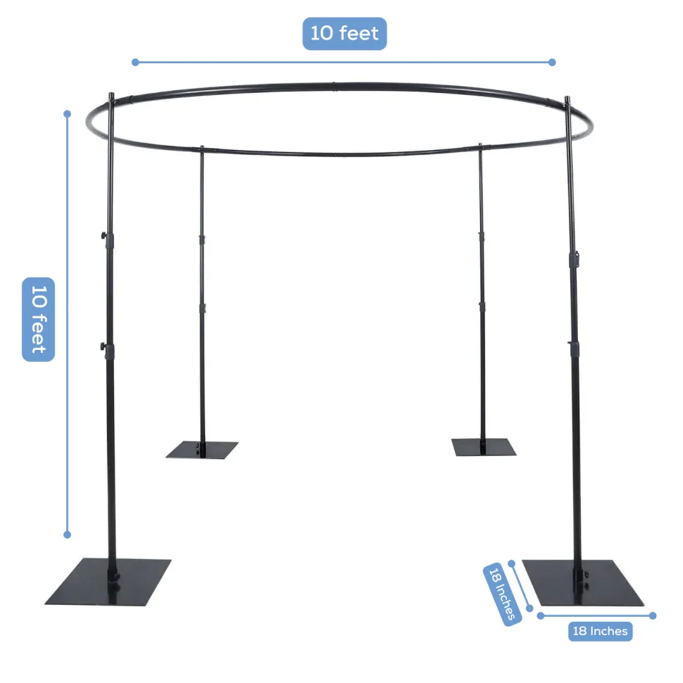 10ft Adjustable 4-Post Black Metal Round Canopy Backdrop Stand (Circular Arch / Chuppah / Mandap Frame)