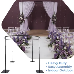 10ft Adjustable 4-Post Black Metal Round Canopy Backdrop Stand (Circular Arch / Chuppah / Mandap Frame)