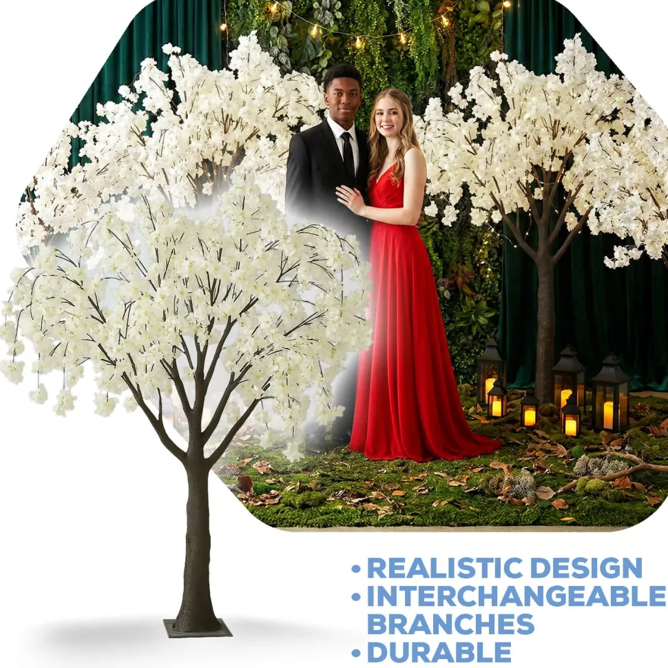 6ft Artificial Cherry Blossom Tree — White, 10 Interchangeable Branches | Customize for Weddings & Events | ModTree™ Collections