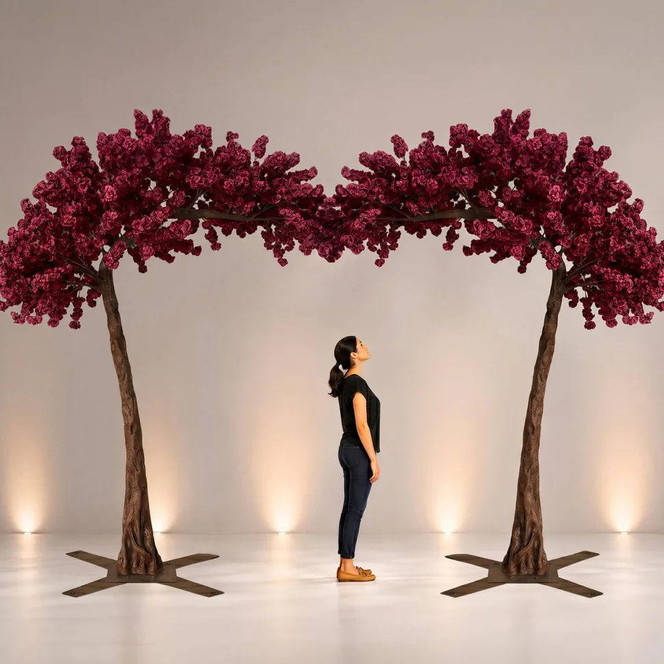 11ft Artificial Flowering Hydrangea Tree — Maroon, 27 Interchangeable Branches | ModTree™ Collection