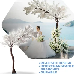 9ft Artificial Flowering Hydrangea Tree — White, 14 Interchangeable Branches | Customize for Weddings & Events | ModTree™ Collection
