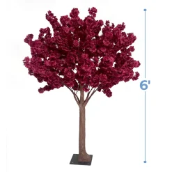 6ft Artificial Hydrangea Bloom Tree — Maroon, 10 Interchangeable Branches | Customize for Weddings & Events | ModTree™ Collection