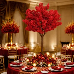 6ft Artificial Hydrangea Bloom Tree — Red, 10 Interchangeable Branches | Customize for Weddings & Events | ModTree™ Collection