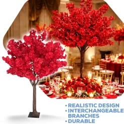6ft Artificial Hydrangea Bloom Tree — Red, 10 Interchangeable Branches | Customize for Weddings & Events | ModTree™ Collection